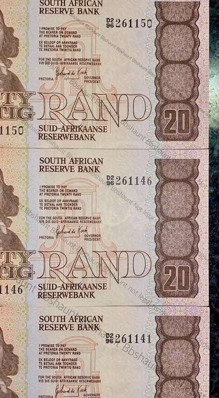 GPC DE KOCK R20 CLOSE IN SEQUENCE D2 96/261150 & 146 & 141 UNC E/A 3RD ISSUE 1984 (1 BID TAKES ALL)