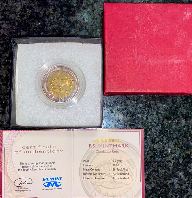 SOUTH AFRICA OOM PAUL MINTMARK R5 -- 2006 -- MINTAGE 957 -- BOX WITH CERTIFICATE IN CAPSULE