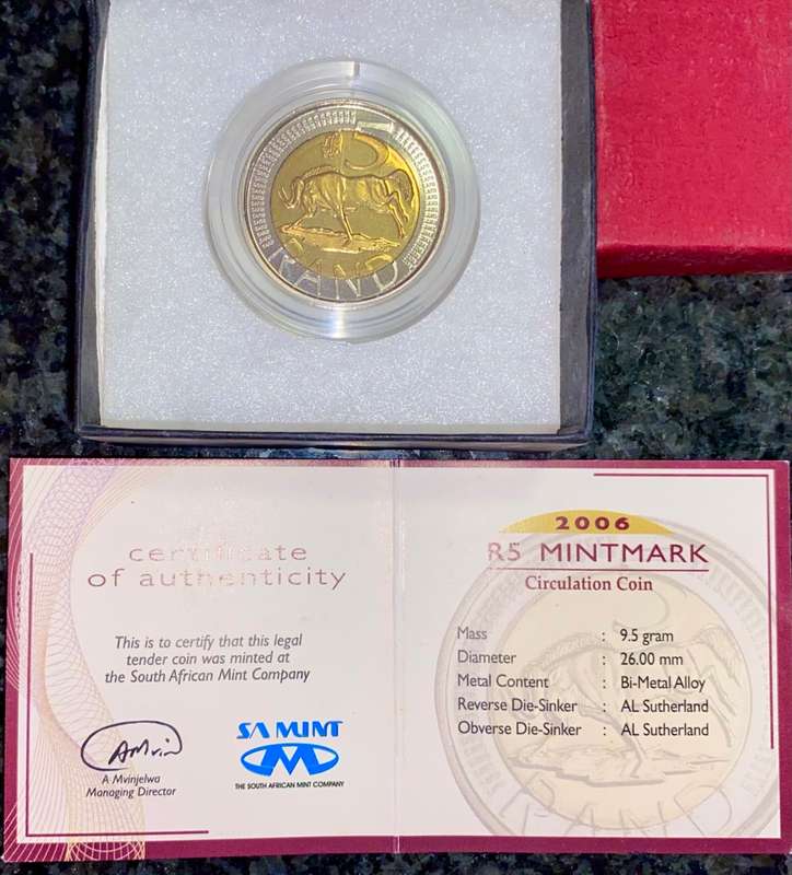SOUTH AFRICA OOM PAUL MINTMARK R5 -- 2006 -- MINTAGE 957 -- BOX WITH CERTIFICATE IN CAPSULE