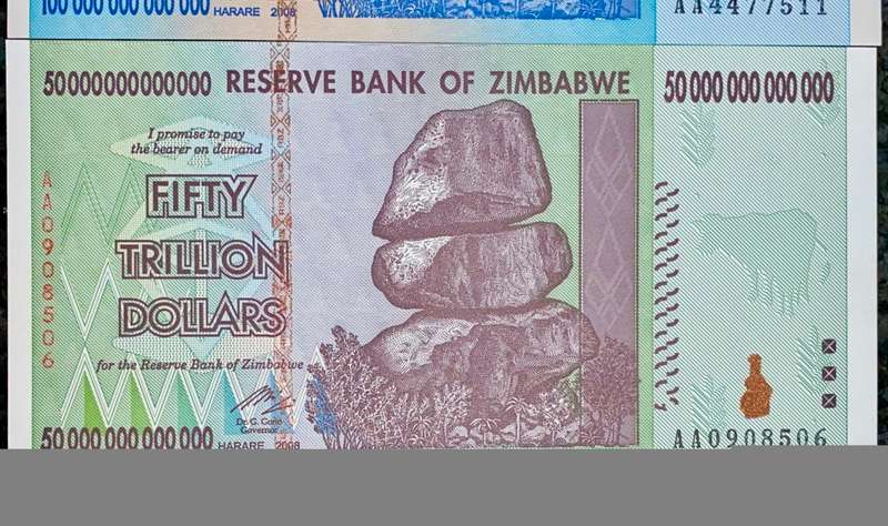 ZIMBABWE FULL SET AA TRILLION DOLLARS - 100 TRILLION, 50, 20 & 10 TRILLION 2008 UNC (1 BID TAKES ALL