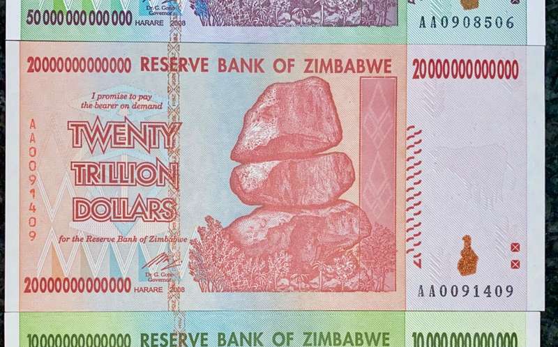 ZIMBABWE FULL SET AA TRILLION DOLLARS - 100 TRILLION, 50, 20 & 10 TRILLION 2008 UNC (1 BID TAKES ALL