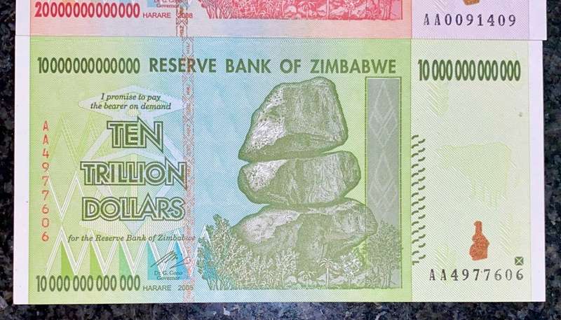 ZIMBABWE FULL SET AA TRILLION DOLLARS - 100 TRILLION, 50, 20 & 10 TRILLION 2008 UNC (1 BID TAKES ALL