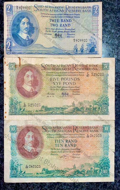 SET OF VARIOUS GOVERNORS & DECIMALS MH DE KOCK 5 POUND 1956 & R2 -1961 - R10 RISSIK( 1 BID TAKES AL