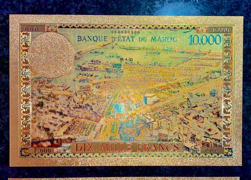 MOROCCO SET- 10,000 FRANCS 1955 & 5,000 FRANCS - COLORIZED GOLD FOIL99999 CARDS - BIG CARDS