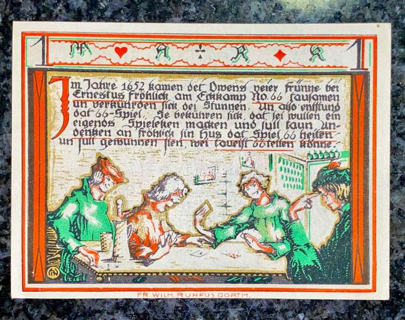 GERMANY 1 MARK - PADERBORN -  1921 UNC - LOVELY ART - NOTGELD(EMERGENCY MONEY)