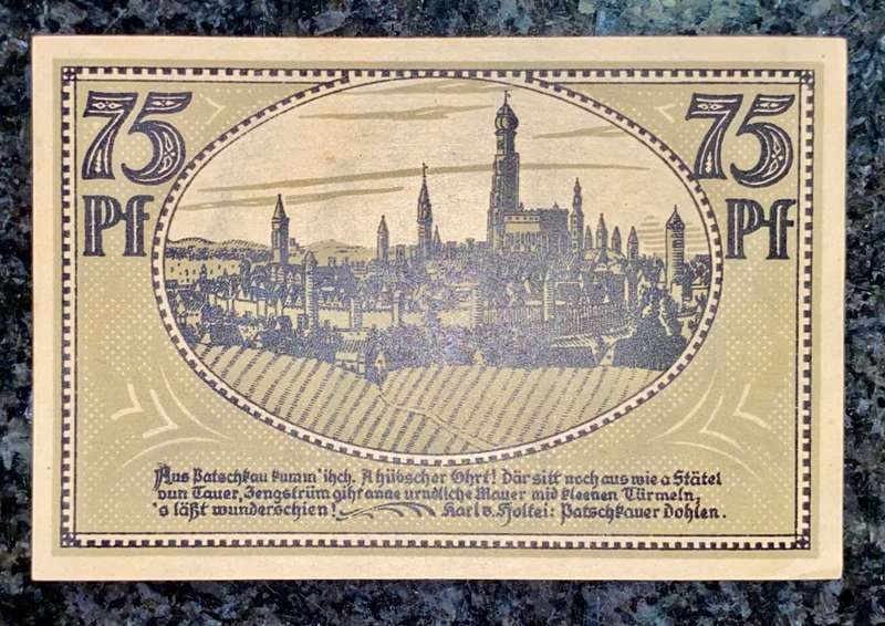 GERMANY 75 PFENNIG - PATSCHKAU - 1920s UNC NOTGELD (EMERGENCY MONEY) - AMAZING ART