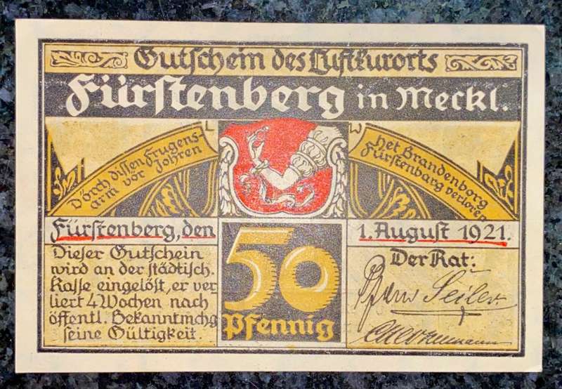 GERMANY 50 PFENNIG - FURSTENBERG - 1921 UNC NOTGELD (EMERGENCY MONEY) - AMAZING ART