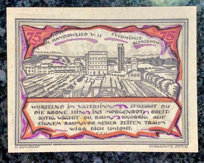 GERMANY 75 PFENNIG - STETTIN - 1921 UNC NOTGELD (EMERGENCY MONEY) - AMAZING ART