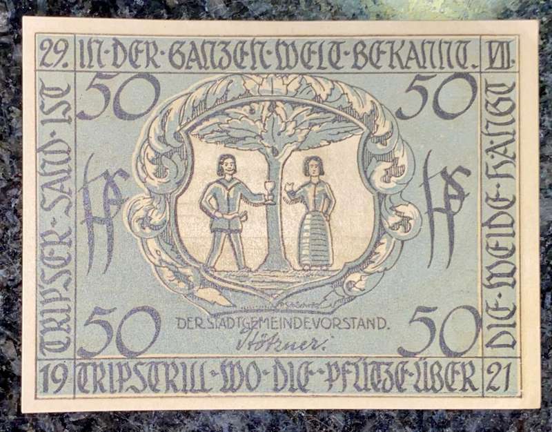 GERMANY 50 PFENNIG - TRIPTIS - 1921 UNC NOTGELD (EMERGENCY MONEY) - AMAZING ART