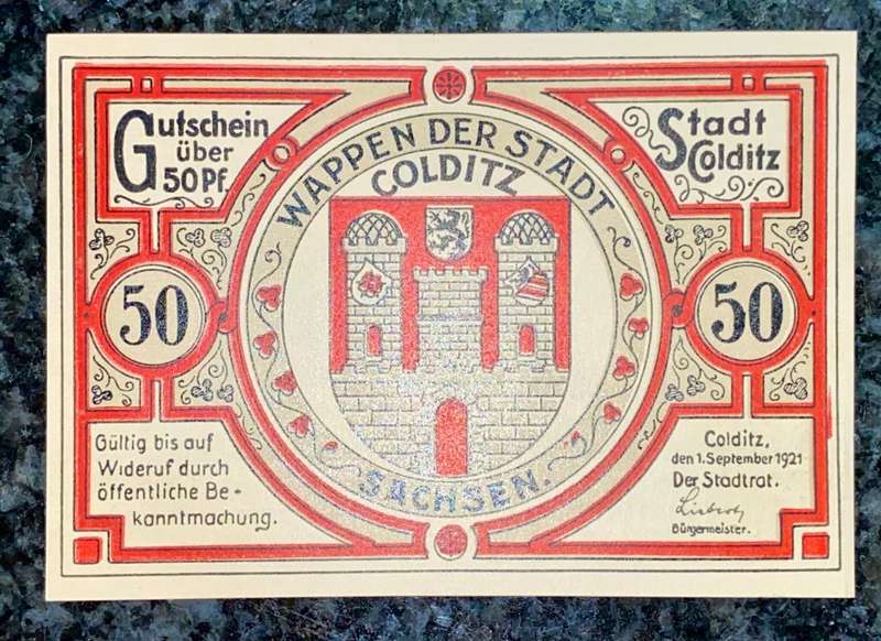 GERMANY 50 PFENNIG - COLDITZ - 1921 UNC NOTGELD (EMERGENCY MONEY) - AMAZING ART