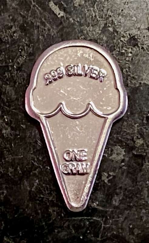 999 SILVER -- ICE CREAM CONE -- 1 GRAM FINE SILVER (BID PER ICE CREAM) 1 AVALIABLE