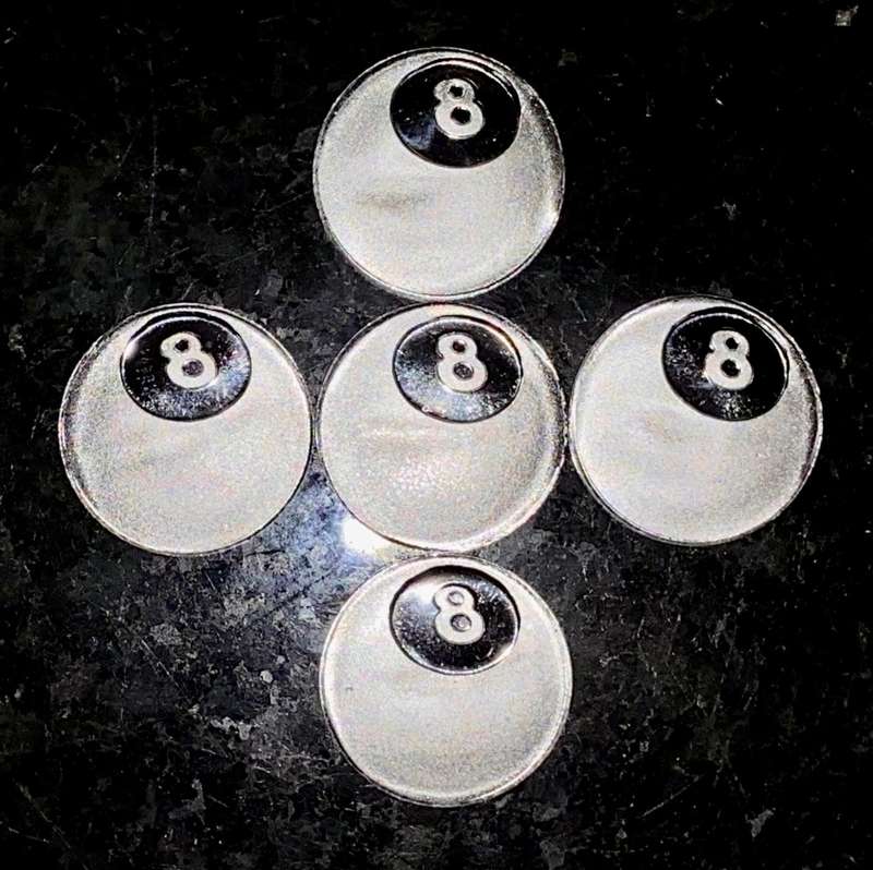 999 SILVER ROUND -- EIGHT BALL -- 1 GRAM FINE SILVER ROUNDS (1 AVALIABLE)