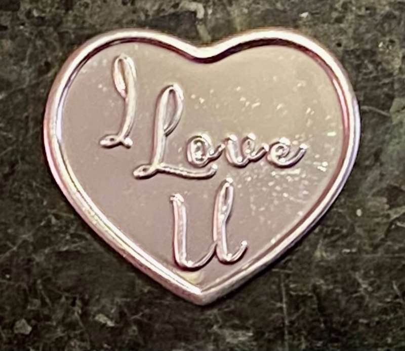 999 SILVER -- HEART -- I LOVE YOU - 1 GRAM FINE SILVER (BID PER HEART)4 AVAILABLE