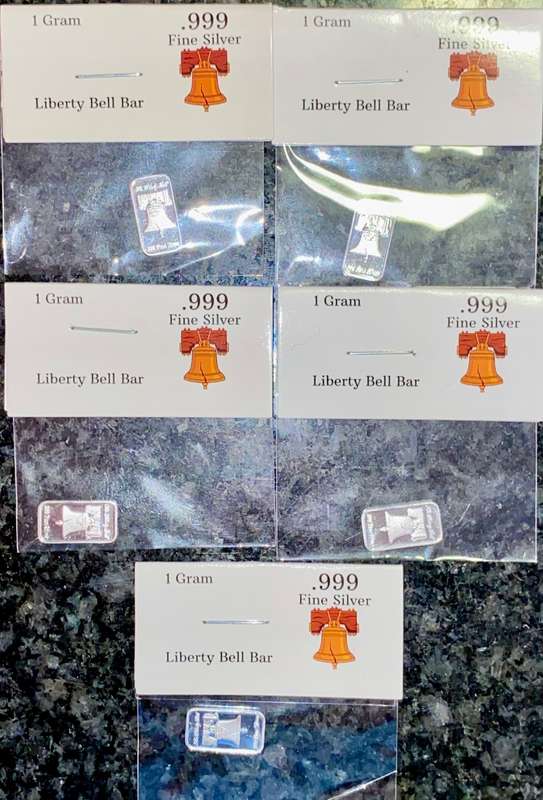 U S A -- THE LIBERTY BELL + CERT - UNITED STATES OF AMERICA - 1 GRAM FINE SILVER BARS(BID PER BAR)