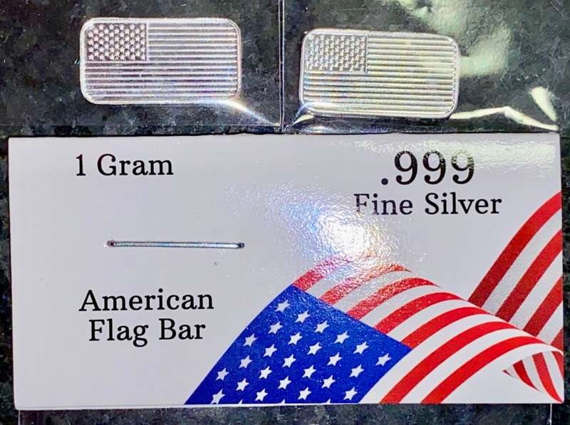 U S A -- AMERICAN FLAG BARS + CERT - UNITED STATES OF AMERICA - 1 GRAM FINE SILVER BARS(BID PER BAR)