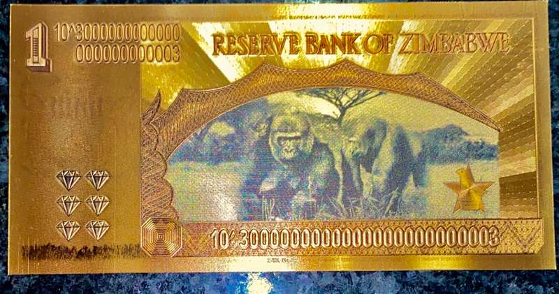 ZIMBABWE - YOTTALILION DOLLARS 10^3000000000000000000003 -- GORILLA -- COLORIZED GOLD FOIL999 CARD