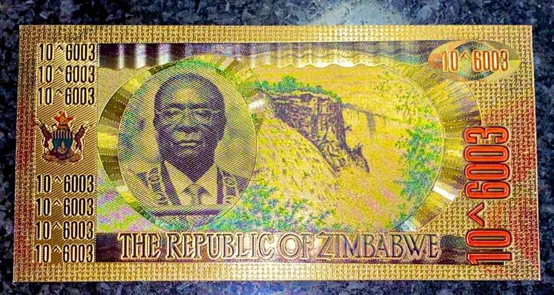 ZIMBABWE - DUMILLION DOLLARS 10^6003 -- CROCODILE -- COLORIZED GOLD FOIL999 CARD