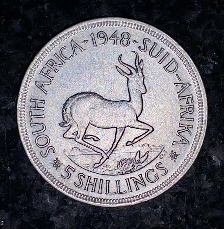 S A UNION SILVER 5 SHILLINGS 1948 VERY GOOD CONDITION CROWN SILVER 80%