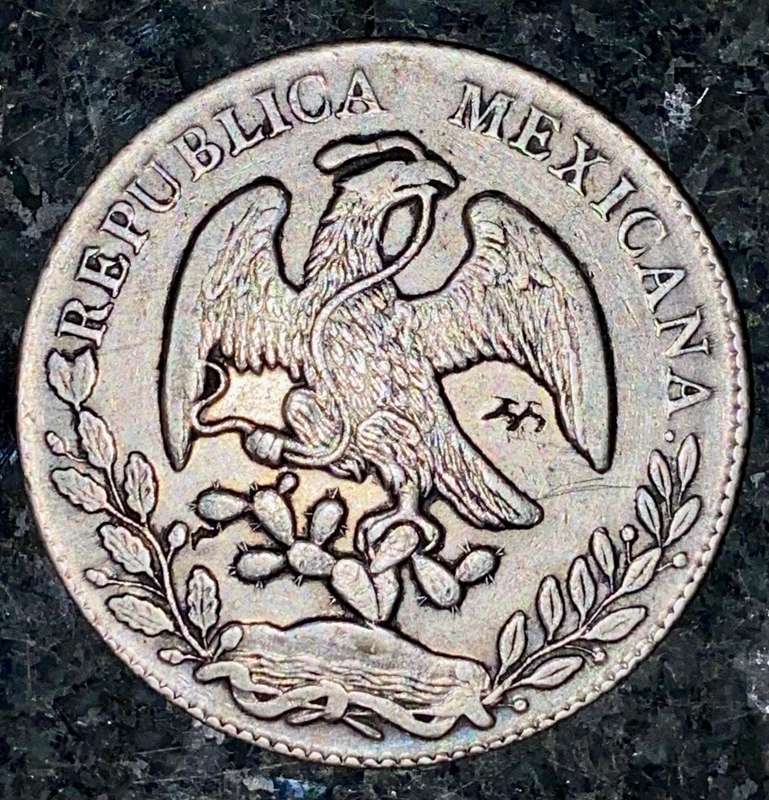 MEXICO SILVER 8 REALES 1874 - EAGLE WITH SNAKE ON CACTUS - 8R.MO.1874.M.H.10D.20G. MEXICO CITY MINT