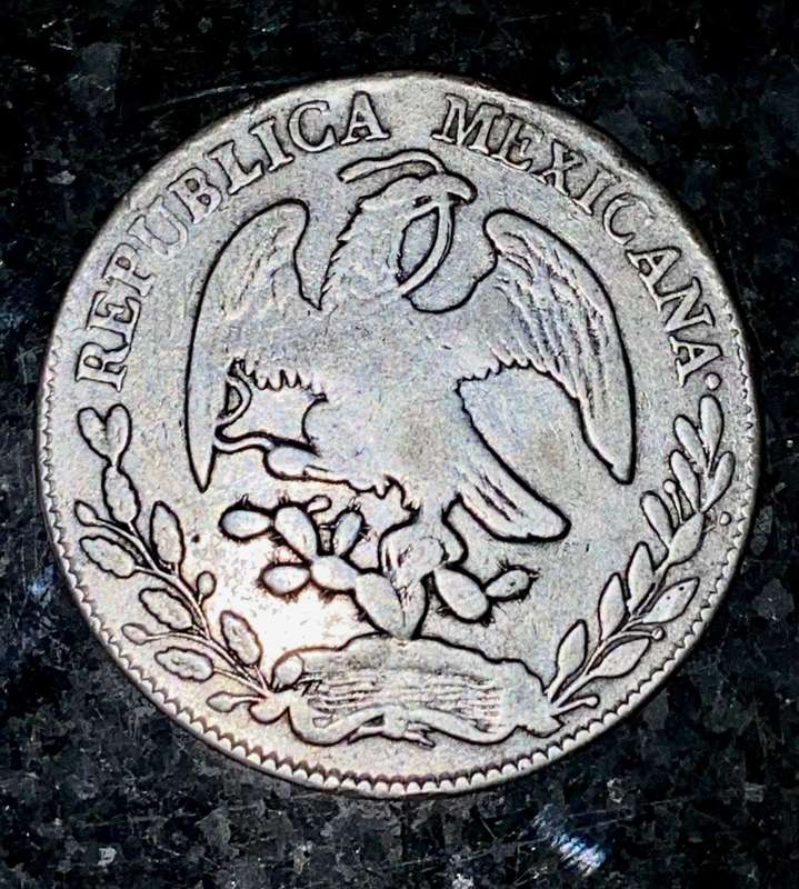 MEXICO SILVER 8 REALES 1881 - EAGLE WITH SNAKE ON CACTUS - 8R.Zs.1881.J.S.10D.20G. ZACATECAS MINT