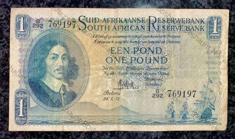 MH DE KOCK 1 POUND 24-5-1957 E/A 3RD ISSUE B292