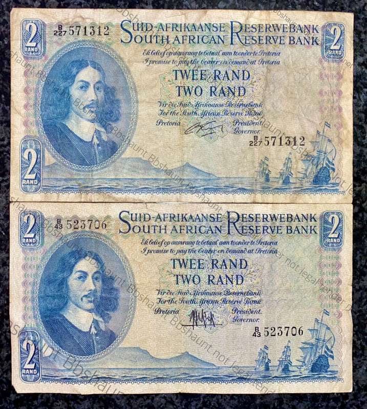 SET OF R2 BOTH GOVENNERS MH DE KOCK B43 - 1961 & G RISSIK B227 - 1962( 1 BID TAKES ALL)