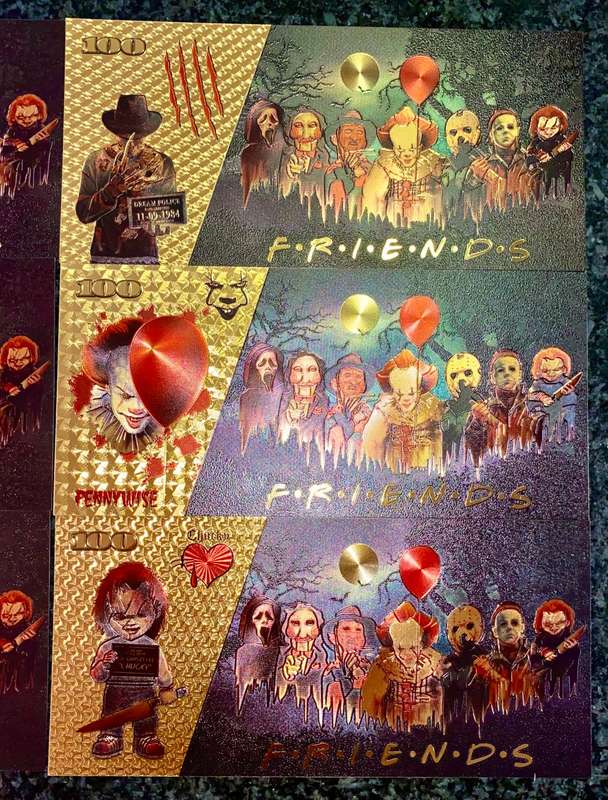 HORROR MOVIES - FREDDIE KRUGER, SCREAM, HALLOWEEN, IT, TRAP, CHUCKY - COLORIZED GOLD FOIL 999 CARDS