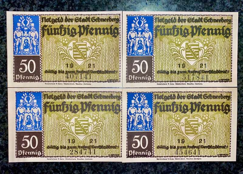 GERMANY - SET OF GSHNEEBERG 50 PFENNIG 1921 UNC NOTGELD (EMERGENCY MONEY) - AMAZING ART