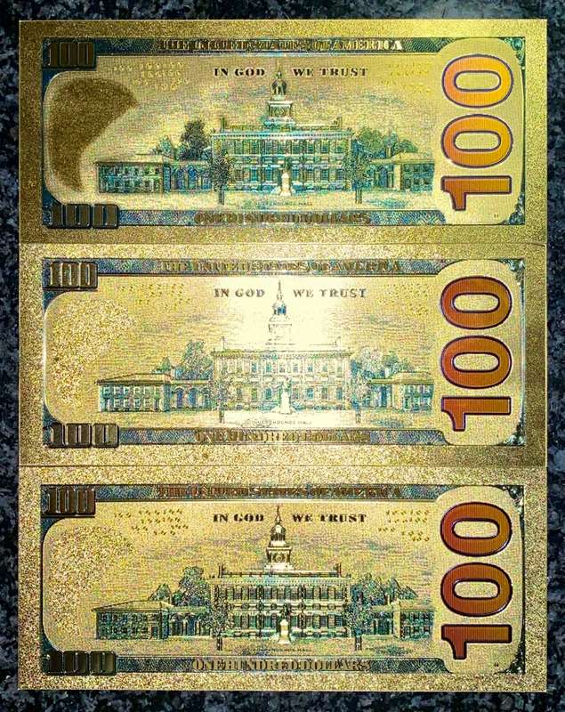 U S A - 100 DOLLARS - MANCHESTER UNITED, INTER MIAMI, REAL MADRID - COLORIZED GOLD FOIL 999 CARD -