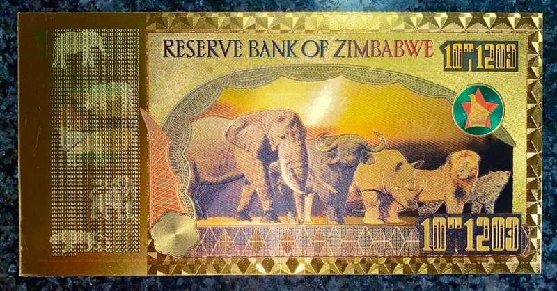 ZIMBABWE - BIG 5 - ONE QUARINGENTILLION DOLLARS 10^1200 AA000001 - GOLD FOIL999 CARD - AMAZING ART -