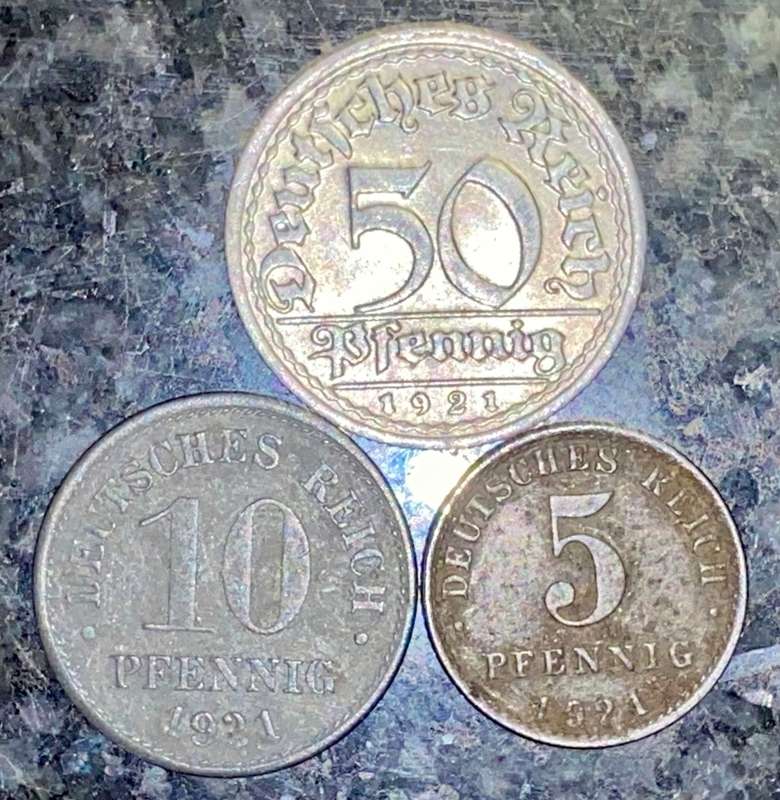 GERMANY SET 1921 - 50 PFENNIG - 10 PFENNING & 5 PFENNIG(1 BID TAKES ALL)