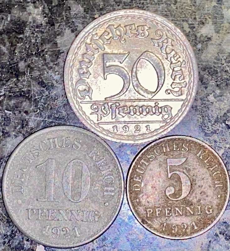 GERMANY SET 1921 - 50 PFENNIG - 10 PFENNING & 5 PFENNIG(1 BID TAKES ALL)