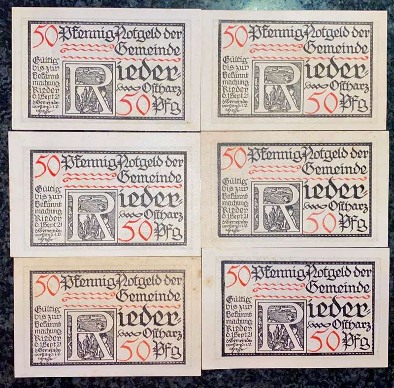 GERMANY FULL SET - RIEDER 50 PFENNIG 1921 - UNC-AUNC NOTGELD (EMERGENCY MONEY) - AMAZING ART