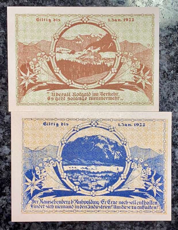GERMANY SET - 40 PFENNIG & 30 PFENNIG RUHPOLDING 1921 - UNC NOTGELD (EMERGENCY MONEY) - AMAZING ART