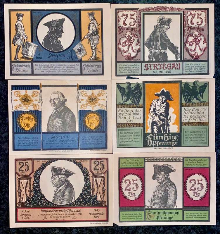 GERMANY SETS - STRIEGAU 75PF, 50PF & 25 PFENNIG 1921 - UNC-AUNC NOTGELD (EMERGENCY MONEY)AMAZING ART