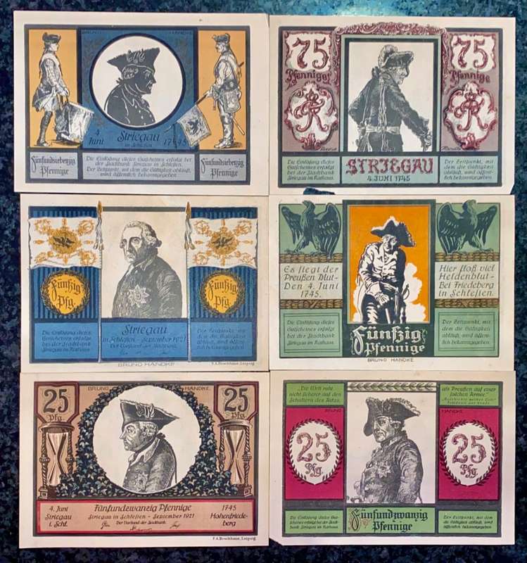 GERMANY SETS - STRIEGAU 75PF, 50PF & 25 PFENNIG 1921 - UNC-AUNC NOTGELD (EMERGENCY MONEY)AMAZING ART
