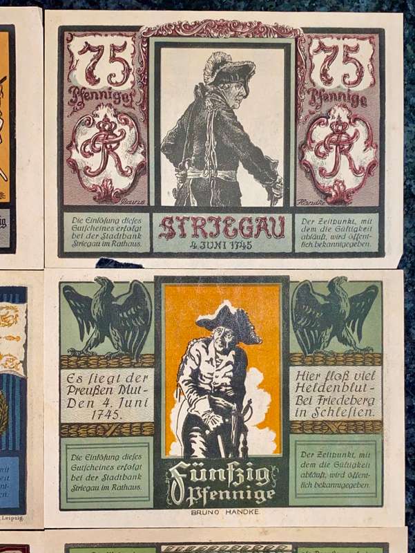 GERMANY SETS - STRIEGAU 75PF, 50PF & 25 PFENNIG 1921 - UNC-AUNC NOTGELD (EMERGENCY MONEY)AMAZING ART