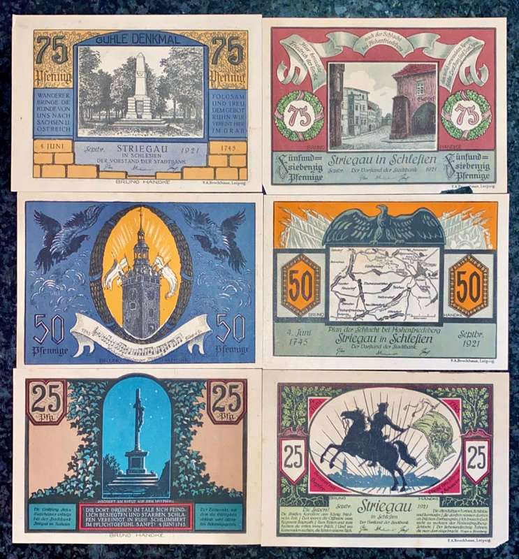 GERMANY SETS - STRIEGAU 75PF, 50PF & 25 PFENNIG 1921 - UNC-AUNC NOTGELD (EMERGENCY MONEY)AMAZING ART