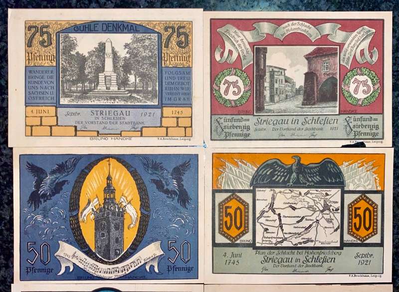 GERMANY SETS - STRIEGAU 75PF, 50PF & 25 PFENNIG 1921 - UNC-AUNC NOTGELD (EMERGENCY MONEY)AMAZING ART