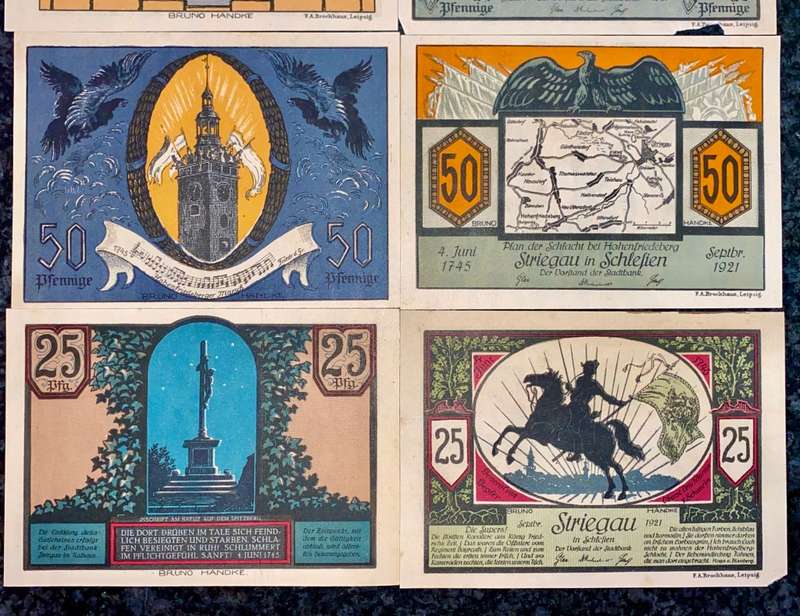 GERMANY SETS - STRIEGAU 75PF, 50PF & 25 PFENNIG 1921 - UNC-AUNC NOTGELD (EMERGENCY MONEY)AMAZING ART
