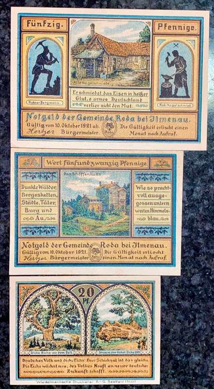GERMANY SET - RODA 50 PFENNIG, 25 PF & 20 PFENNIG 1921 - UNC NOTGELD (EMERGENCY MONEY) - AMAZING ART