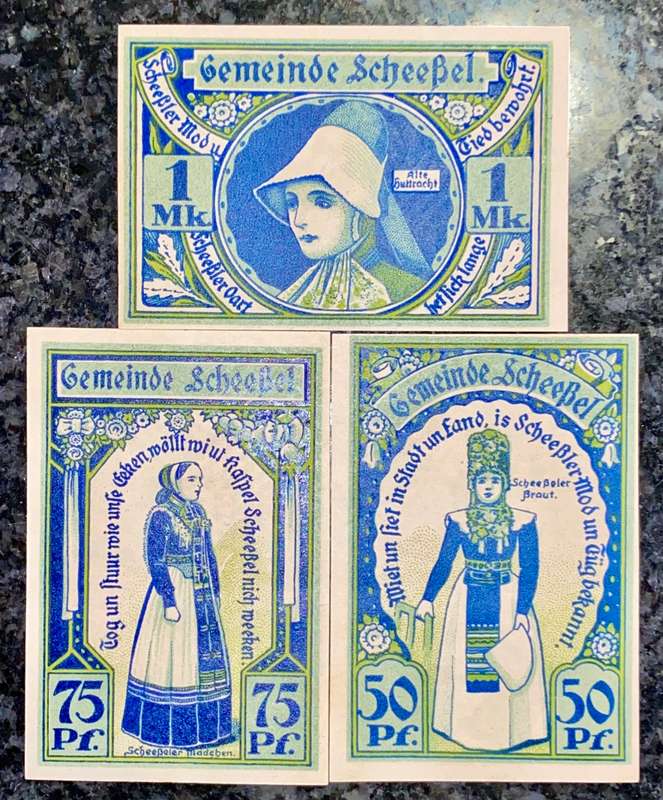 GERMANY SET - SCHEEBEL 1 MARK, 75 PF, 50 PFENNIG 1922 - UNC NOTGELD (EMERGENCY MONEY) - AMAZING ART