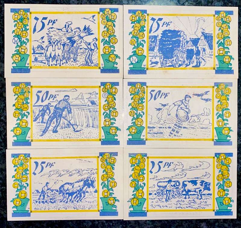 GERMANY 2 SETS EEKHOLT 75 PFENNIG 50 PF, 25 PFENNIG 1921 - UNC NOTGELD(EMERGENCY MONEY) AMAZING ART