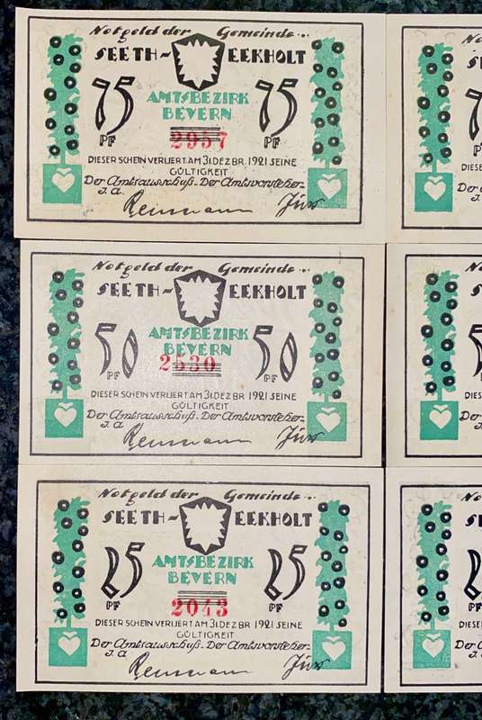 GERMANY 2 SETS EEKHOLT 75 PFENNIG 50 PF, 25 PFENNIG 1921 - UNC NOTGELD(EMERGENCY MONEY) AMAZING ART