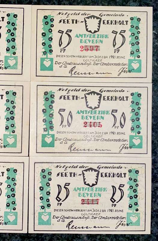 GERMANY 2 SETS EEKHOLT 75 PFENNIG 50 PF, 25 PFENNIG 1921 - UNC NOTGELD(EMERGENCY MONEY) AMAZING ART