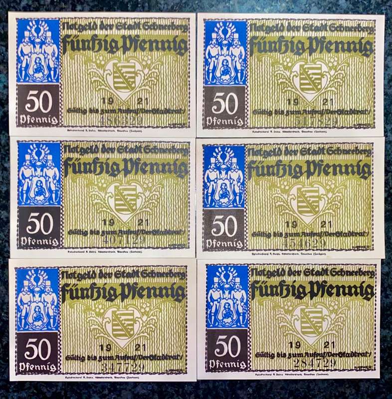GERMANY SET GEHNEEBERG 50 PFENNIG 1921 - UNC NOTGELD (EMERGENCY MONEY) AMAZING ART