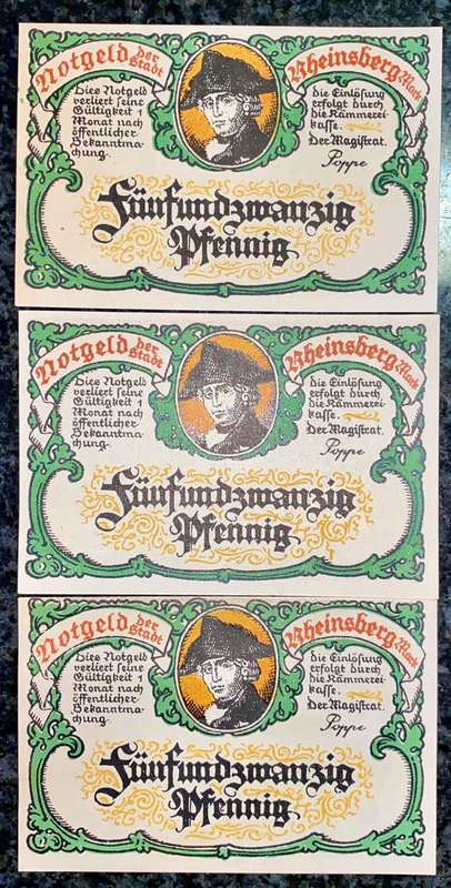 GERMANY SET RHEINSBERG 25 PFENNIG 1922 - UNC NOTGELD (EMERGENCY MONEY) AMAZING ART