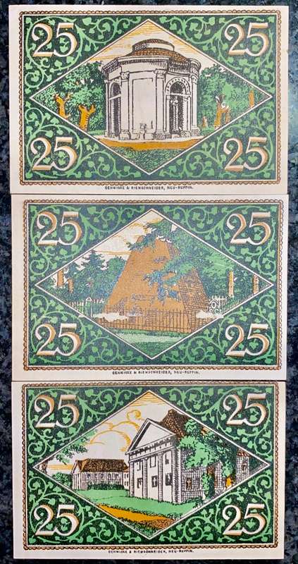 GERMANY SET RHEINSBERG 25 PFENNIG 1922 - UNC NOTGELD (EMERGENCY MONEY) AMAZING ART