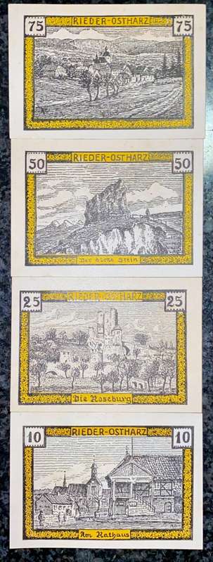 GERMANY SET RIEDER 75 PFENNIG, 50PF, 25PF & 10PF 1921 - UNC NOTGELD (EMERGENCY MONEY) - AMAZING ART
