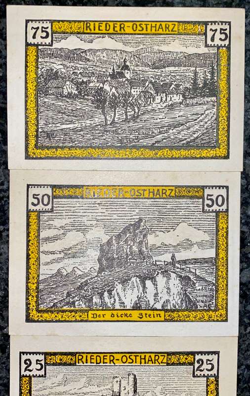 GERMANY SET RIEDER 75 PFENNIG, 50PF, 25PF & 10PF 1921 - UNC NOTGELD (EMERGENCY MONEY) - AMAZING ART